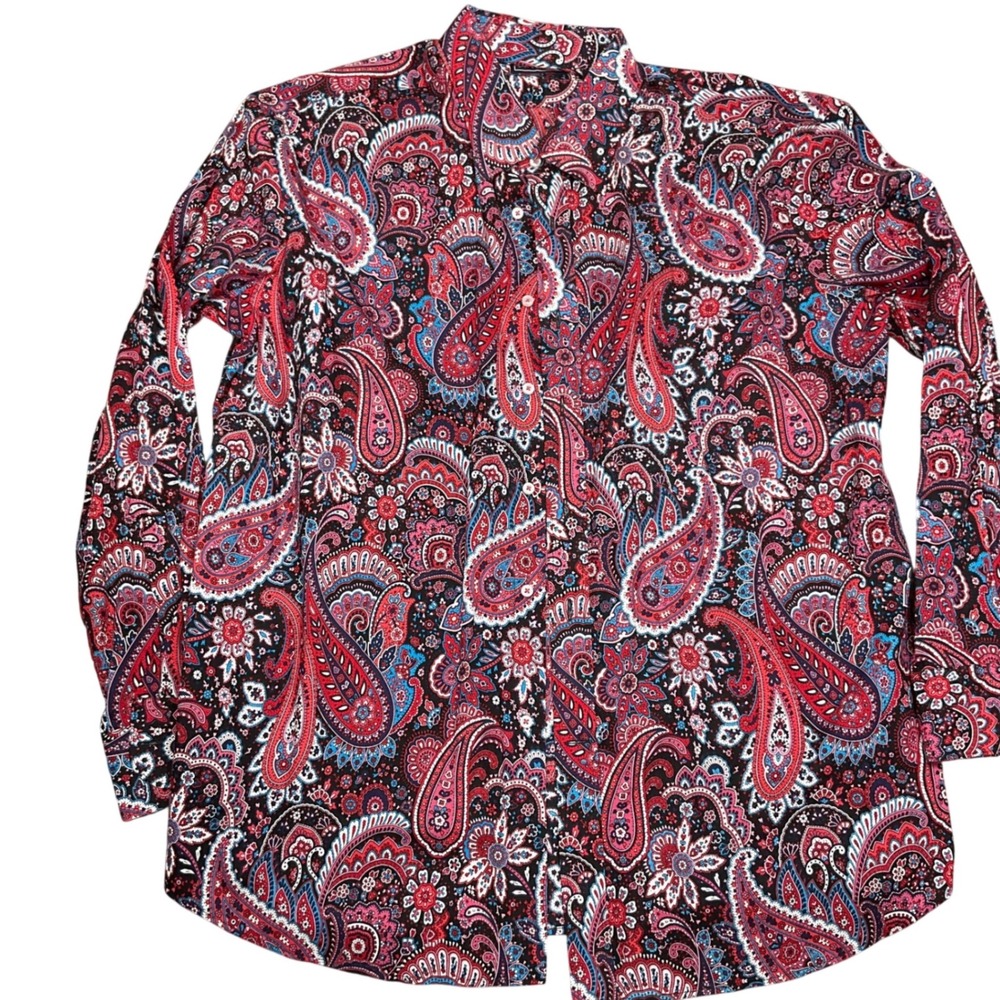 David Smith Shirt Mens XLarge Plum Red Blue Paisley Statement Vibrant‎ Cotton